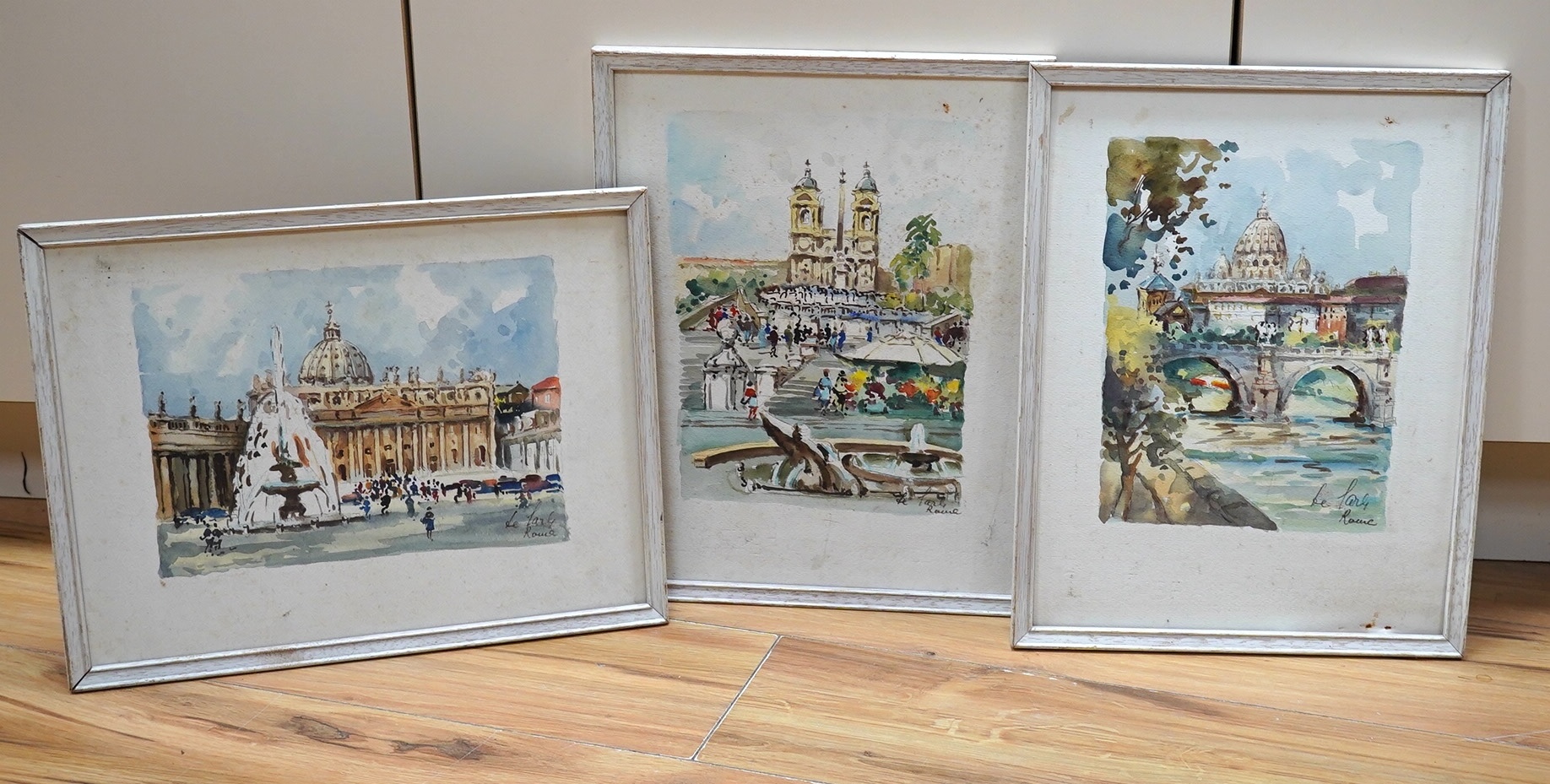 Italian School, set of three watercolours, Rome views, each indistinctly signed and inscribed Roma, 25 x 34cm. Condition - poor